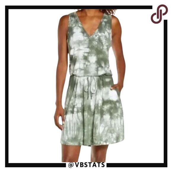 Sweaty Betty Take It Easy Dress in Moss Green Tie Dye in Size Medium - Picture 1 of 8